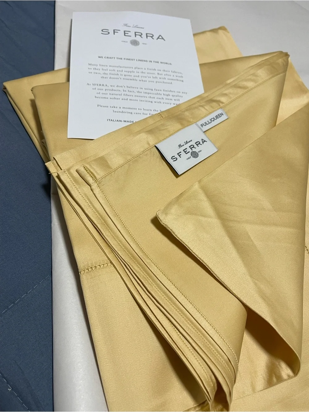 SFERRA Giotto Full/Queen Flat Sheet Extra Long Staple Cotton 96x114” Honey $518